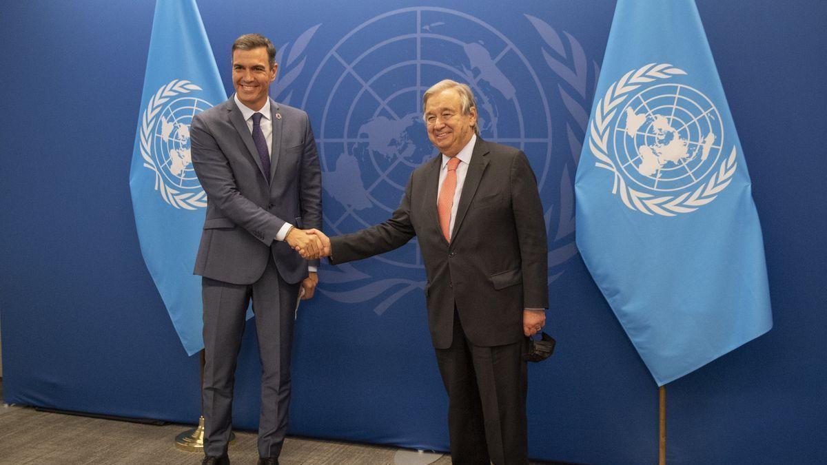 Pedro Sánchez antes de su encuentro con el secretario general de Naciones Unidas, Antonio Guterres.