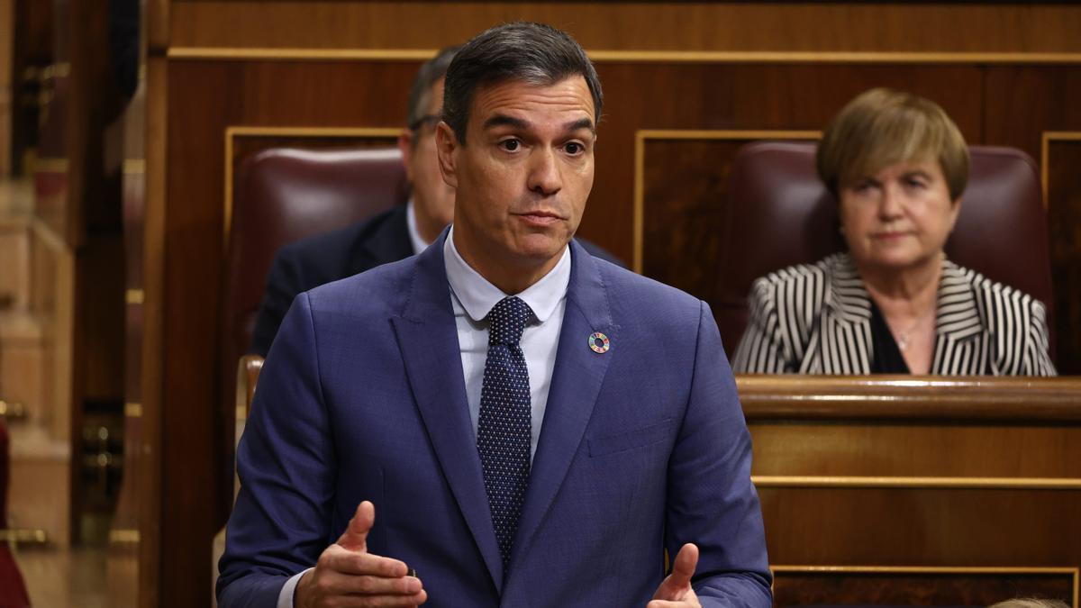 Pedro Sánchez este miércoles en el pleno de control al Gobierno en el Congreso.