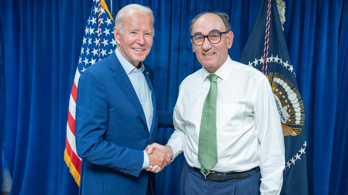 El presidente de Iberdrola, Ignacio Sánchez Galán, en una reunión con el presidente de Estados Unidos, Joe Biden.