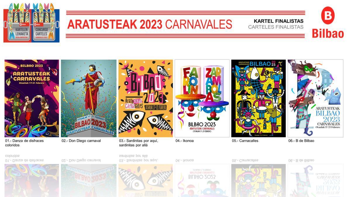 Seis carteles finalistas del concurso de Carnaval de Bilbao