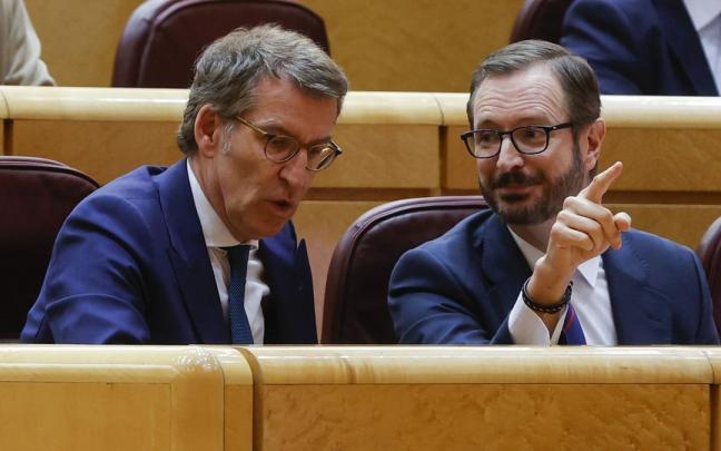 Alberto N&uacute;&ntilde;ez Feij&oacute;o y Javier Maroto, ayer mi&eacute;rcoles en la bancada de la C&aacute;mara Alta.