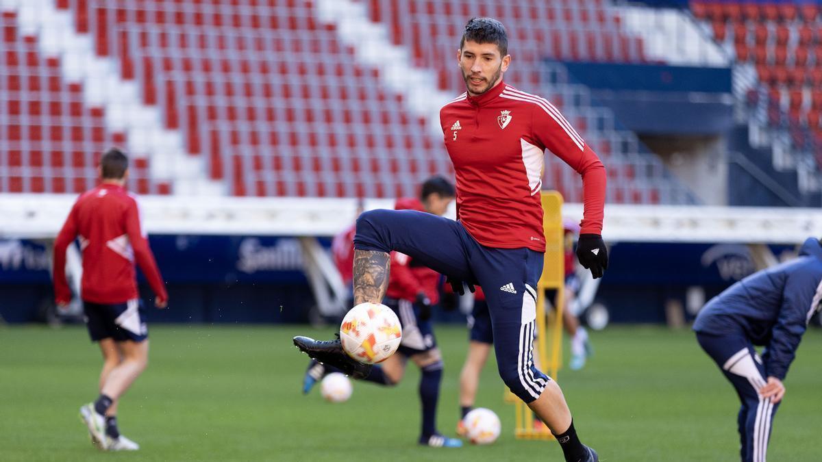 David García, en el entrenamiento de este miércoles en El Sadar.