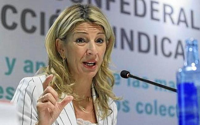 Yolanda D&iacute;az bigarren presidenteorde eta Lan ministroa, atzoko agerraldian. | ARGAZKIA: EFE