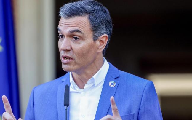 El presidente espa&ntilde;ol, Pedro S&aacute;nchez, durante una comparecencia en Moncloa.