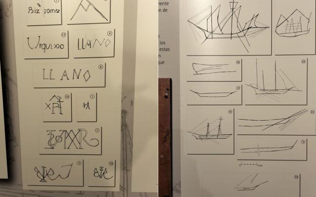 Calcos de alguno de los 24 grafitos encontrados en la puerta. Calcos de alguno de los 24 grafitos encontrados en la puerta.