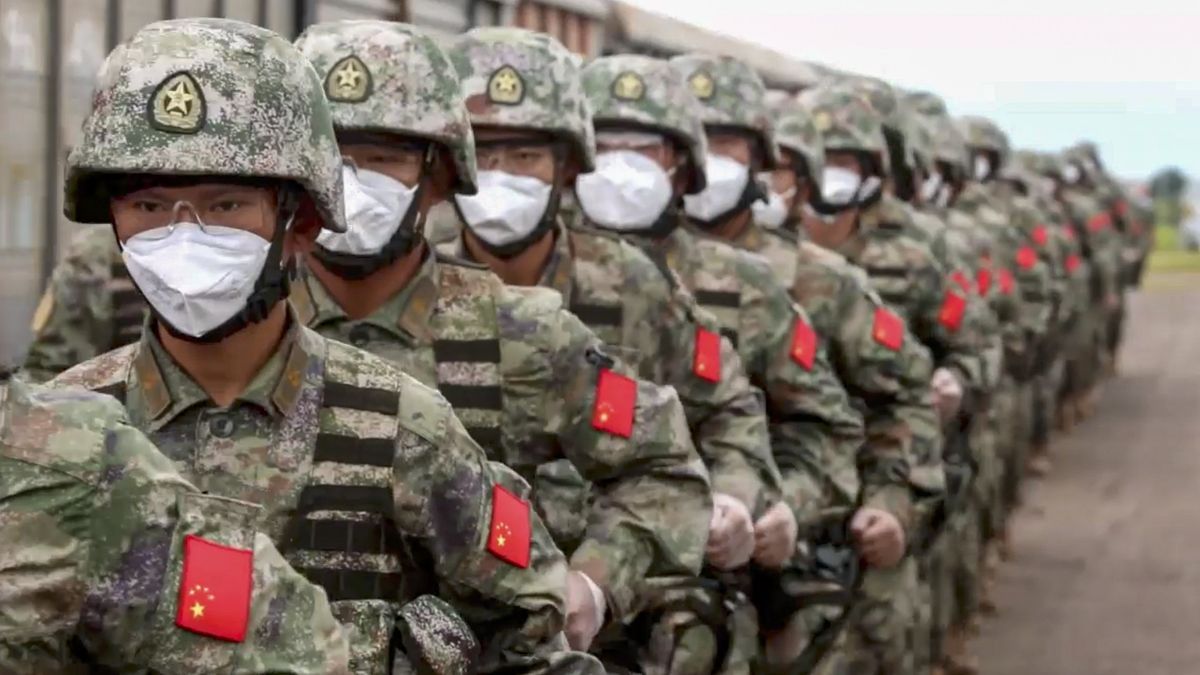 Un grupo de militares chinos en las maniobras 'Vostok 2022'.