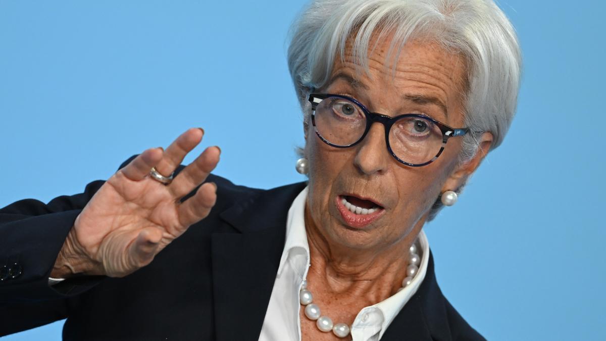 La presidenta del Banco Central Europeo, Christine Lagarde, en la rueda de prensa ofrecida el jueves tras su Consejo de Gobierno.