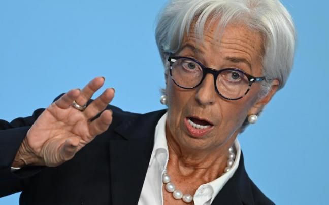 La presidenta del Banco Central Europeo, Christine Lagarde, en la rueda de prensa ofrecida el jueves tras su Consejo de Gobierno.