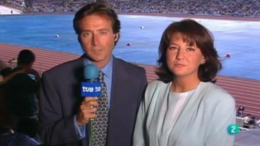 Olga Viza, con Matías Prats retransmitiendo unos Juegos Olímpicos.