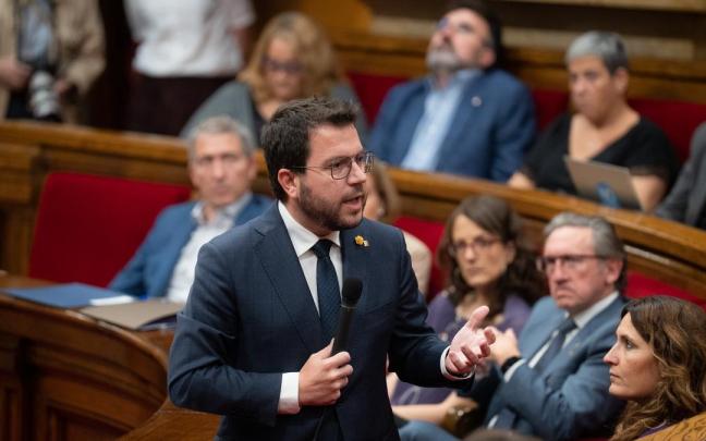 El presidente de la Generalitat, Pere Aragonès, en la sesión de control. El presidente de la Generalitat, Pere Aragonès, en la sesión de control.