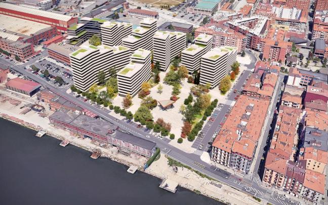 Infografía del proyecto de Cables y Alambres, que supondrá la construcción de viviendas y espacios verdes. Infografía del proyecto de Cables y Alambres, que supondrá la construcción de viviendas y espacios verdes.