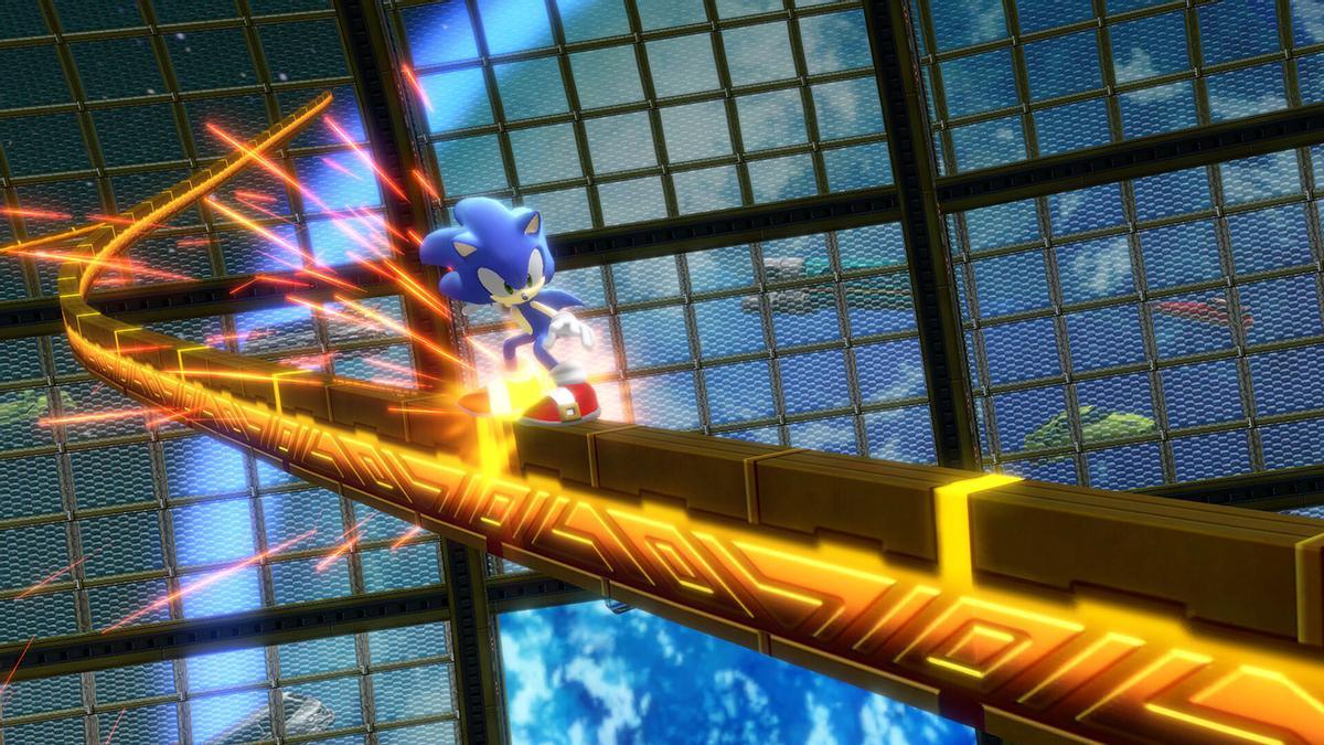 Sonic sobre un raíl en 'Sonic Colors: Ultimate'.