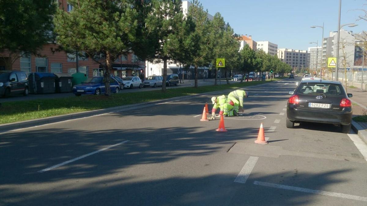 Avenida Naciones Unidas a la altura de los colegios y línea de estacionamientos que desaparecerá al mover el carril bici