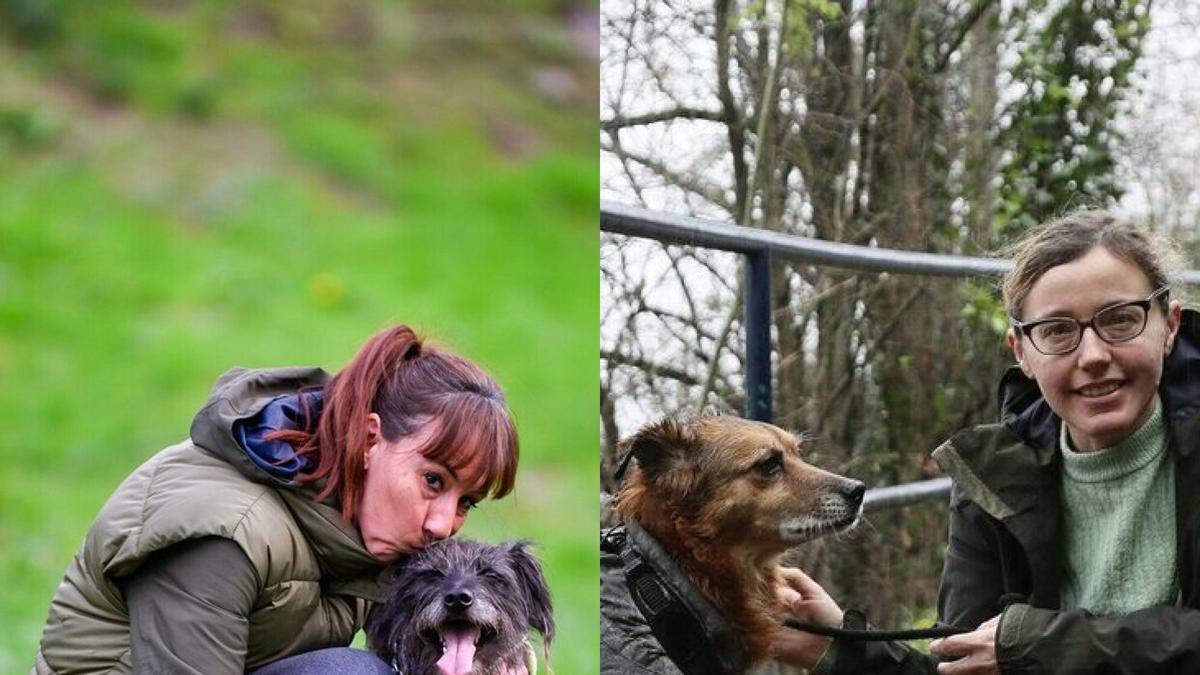 Juncal Gil y su perro 'Hunter', y Cristina Ozollo, con 'Mendi'.