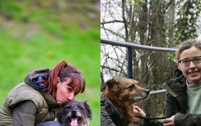 Juncal Gil y su perro 'Hunter', y Cristina Ozollo, con 'Mendi'. Juncal Gil y su perro 'Hunter', y Cristina Ozollo, con 'Mendi'.