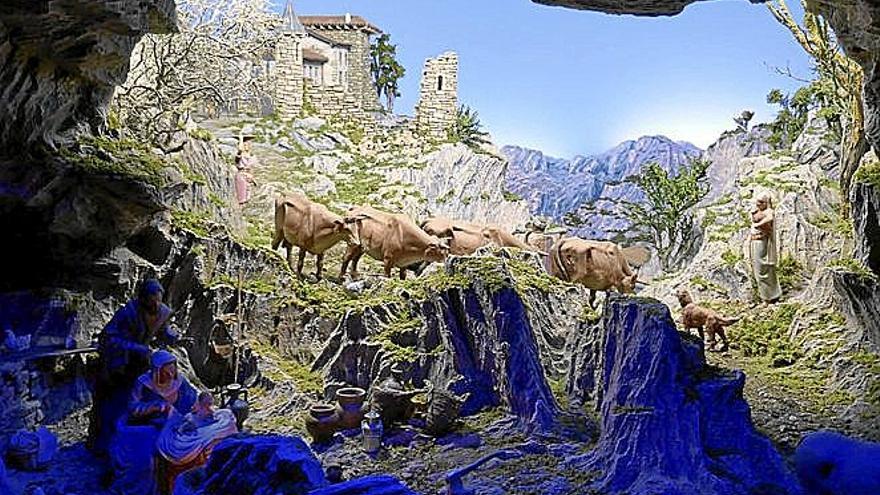 Nacimiento enmarcado en una cueva imaginaria.
