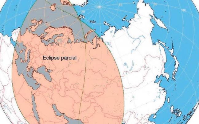 Mapa del alcance del eclipse parcial de este 25 de octubre.