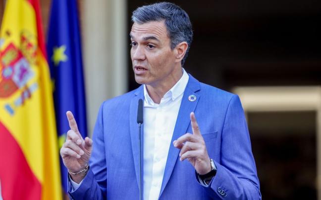 Pedro Sánchez durante una de sus comparecencias- Pedro Sánchez durante una de sus comparecencias-