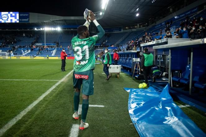 Jesús Owono, tras su debut con el primer equipo del Alavés.