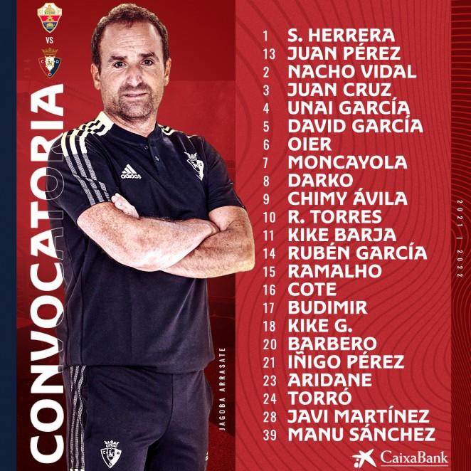 Imagen de la convocatoria para el partido ante el Elche este domingo.