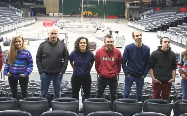 Amets Arzallus, Alaia Martin, Aitor Mendiluze, Maialen Lujanbio, Joanes Illarregi, Sustrai Colina, Beñat Gaztelumendi eta Nerea Ibarzabal, atzo, Nafarroa Arenan.