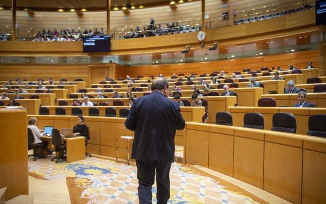 Iceta durante el pleno del Senado que ha abordado la Ley del Deporte.