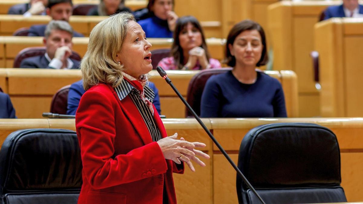 Nadia Calviño, durante su comparecencia en el Senado