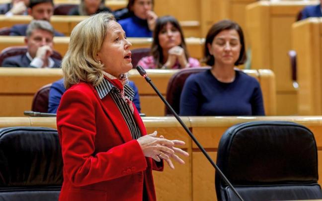 Nadia Calviño, durante su comparecencia en el Senado Nadia Calviño, durante su comparecencia en el Senado