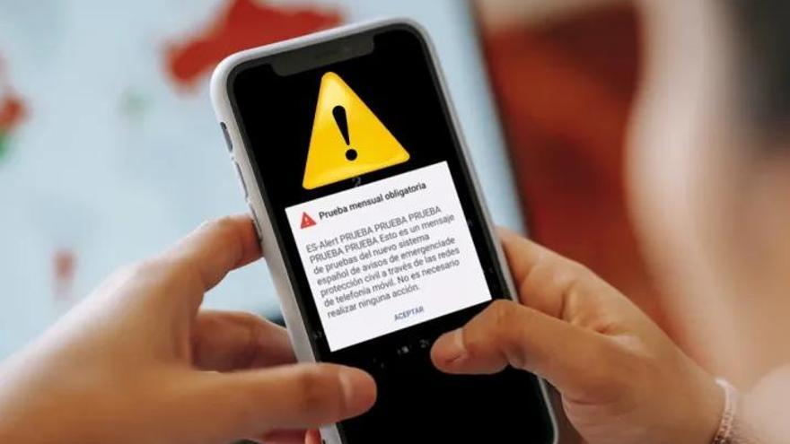 Ejemplo de aviso de alerta que llegará en caso de emergencia a los móviles.