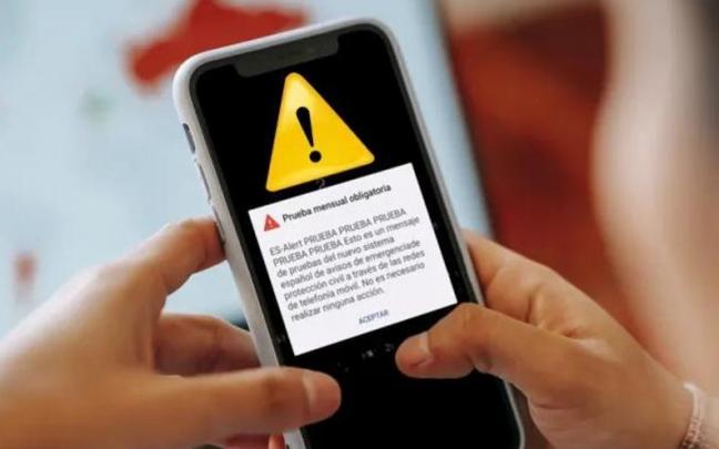 Ejemplo de aviso de alerta que llegará en caso de emergencia a los móviles.