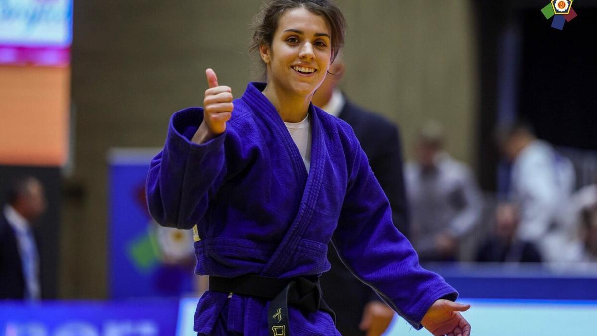 Ariane Toro, celebrando una de sus victorias, ayer en Sarajevo.