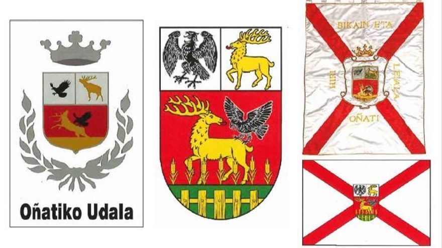 El escudo propuesto para O&ntilde;ati y la bandera que suprimir&aacute; la cruz y el lema