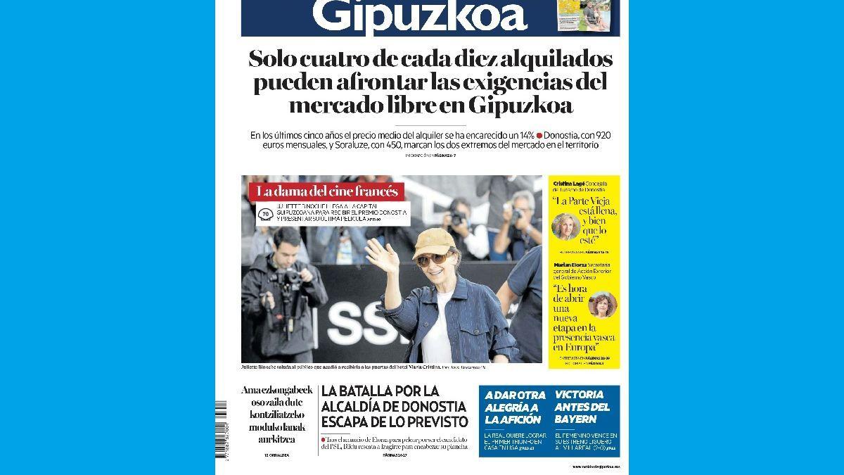 Portada de NOTICIAS DE GIPUZKOA de este domingo, 18 de septiembre