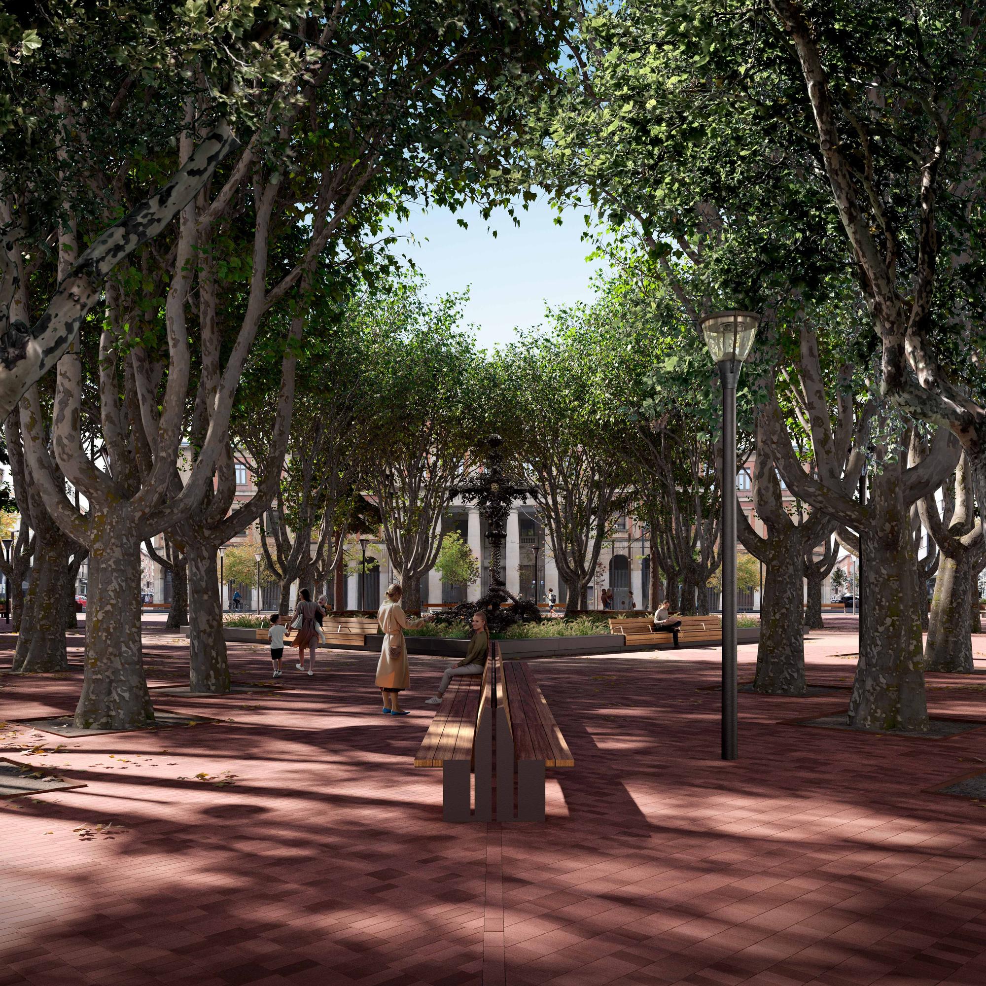 Recreación del aspecto que tendrá la plaza de la Cruz, donde se reducirá el estanque actual.