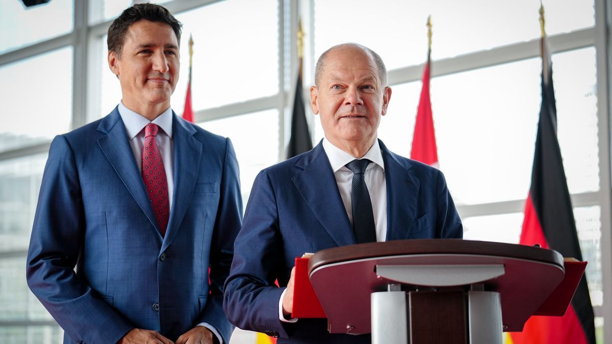El primer ministro canadiense Justin Trudeau y el canciller alemán Olaf Scholz.