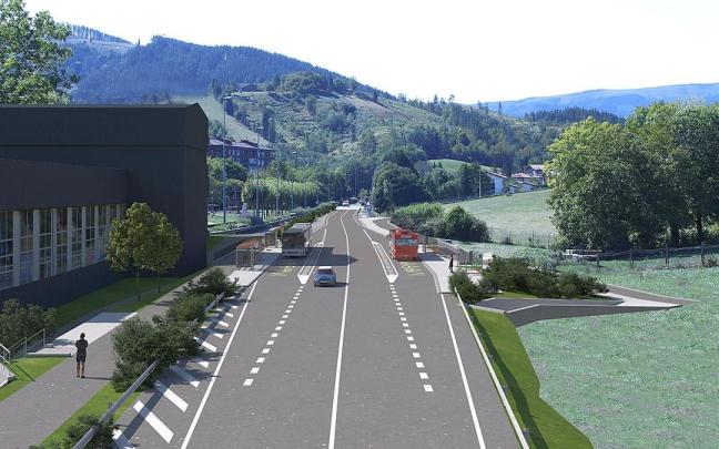 Markina-Xemeingo autobus geltoki berriaren infografia, BI-633 errepidearen parean kokatutakoa.