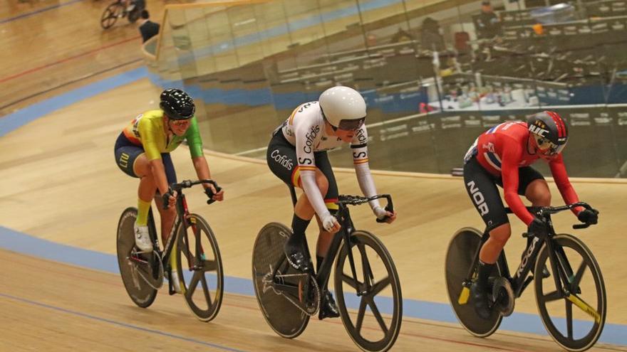 Eukene Larrarte, en una de las pruebas del omnium del Campeonato de Europa.