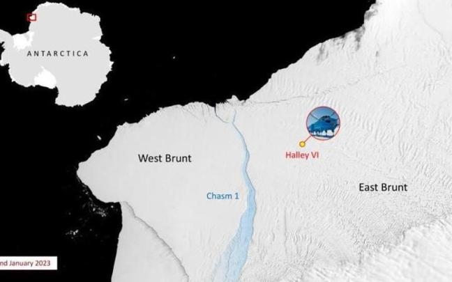 El gráfico muestra que Chasm-1 ha parido un enorme iceberg del tamaño del Gran Londres. El gráfico muestra que Chasm-1 ha parido un enorme iceberg del tamaño del Gran Londres.