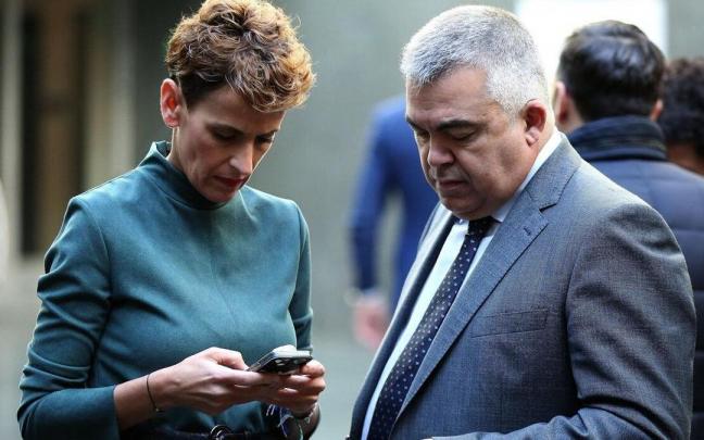 María Chivite, con el secretario de Organización del PSOE, Santos Cerdán, este jueves.