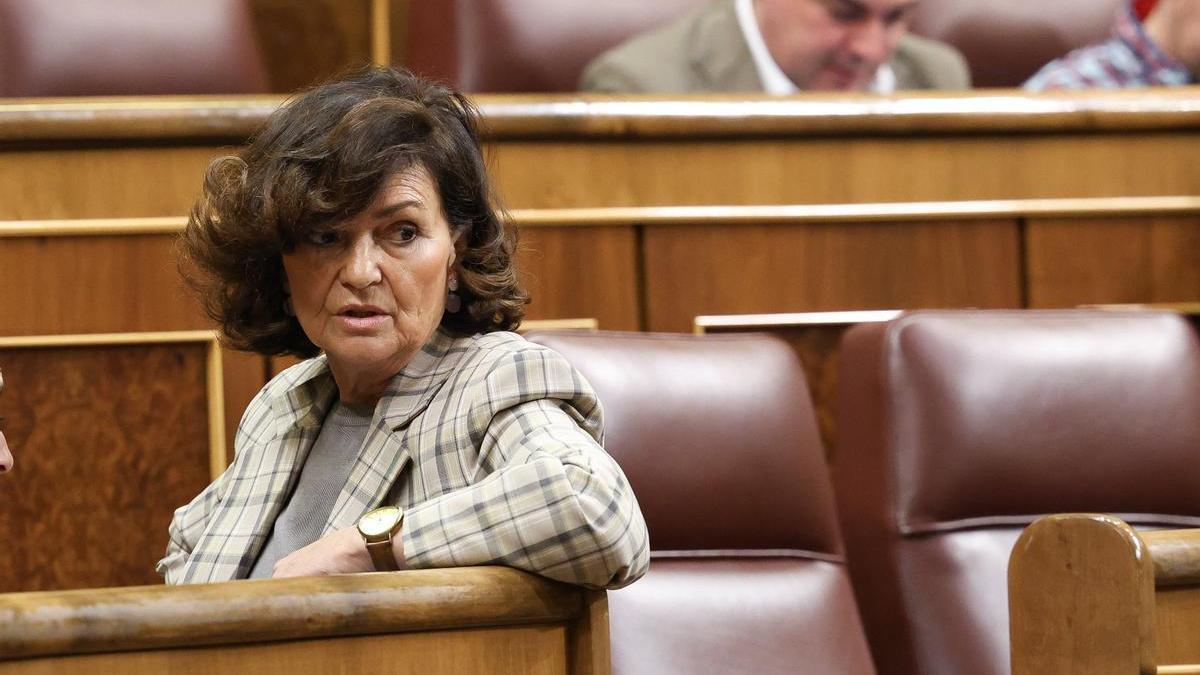 Carmen Calvo durante una sesión plenaria en el Congreso de los Diputados.
