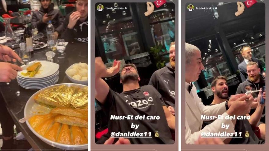 La plantilla baskonista disfruta de los platos en el famoso restaurante de Salt Bae