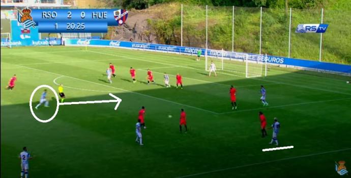 Una captura del partido que la Real y el Huesca disputaron este sábado en Zubieta.