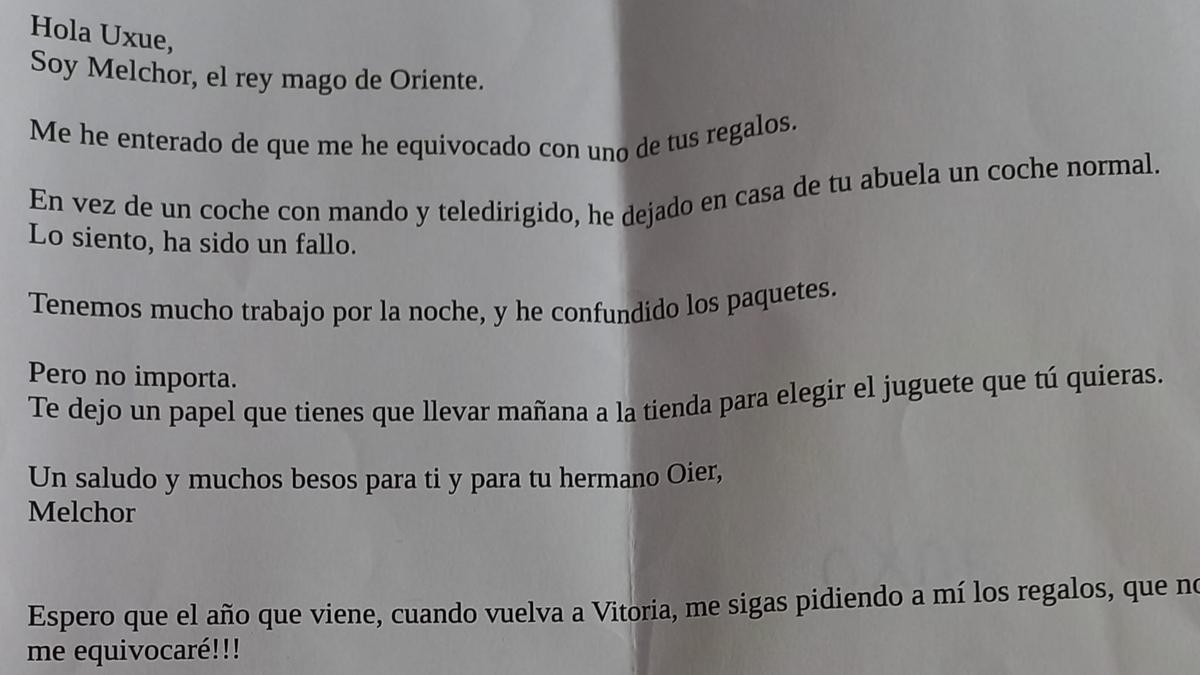 La carta del rey Melchor a una niña de Vitoria