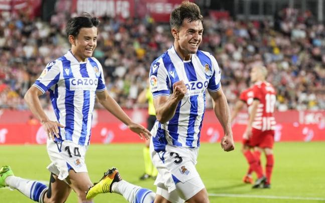 Martin Zubimendi celebra el gol logrado el pasado domingo en Girona Martin Zubimendi celebra el gol logrado el pasado domingo en Girona