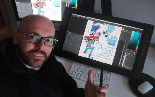 Oscar Méndez – alias 'Pifa Montgomery' – es el autor del cartel 'B de Bilbao', ganador del concurso y respaldado por más del 60% del voto popular