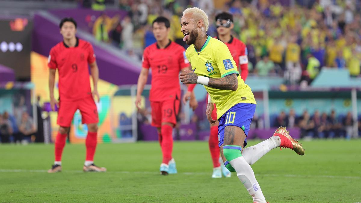 Neymar celebra su gol contra Corea del Sur.