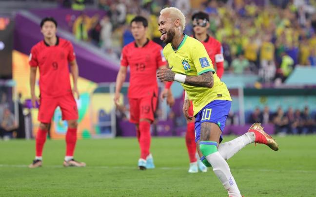 Neymar celebra su gol contra Corea del Sur. Neymar celebra su gol contra Corea del Sur.