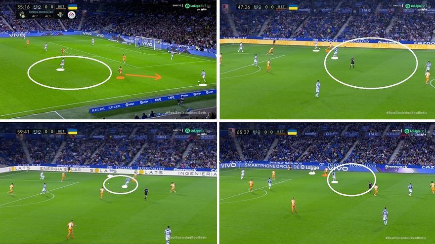 Dicho salto del brasileño (o posteriormente de Juan Cruz) a Rico propició una superioridad interior con Merino que la Real supo encontrar para iniciar así sus ataques.