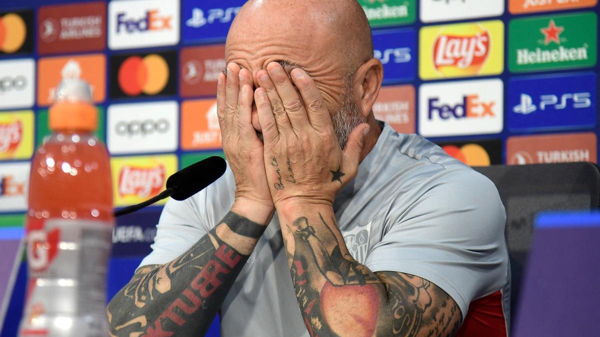 Jorge Sampaoli, en la rueda de prensa de ayer.