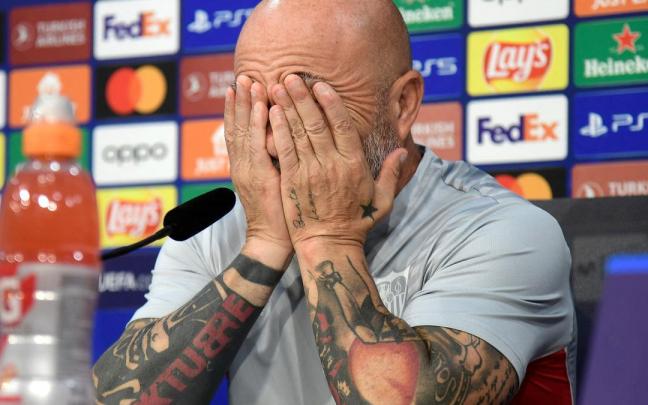 Jorge Sampaoli, en la rueda de prensa de ayer.